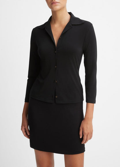 VINCE Women Three-Quarter-Sleeve Button-Front Polo Top in Long Sleeve