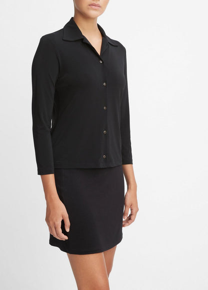 VINCE Women Three-Quarter-Sleeve Button-Front Polo Top in Long Sleeve