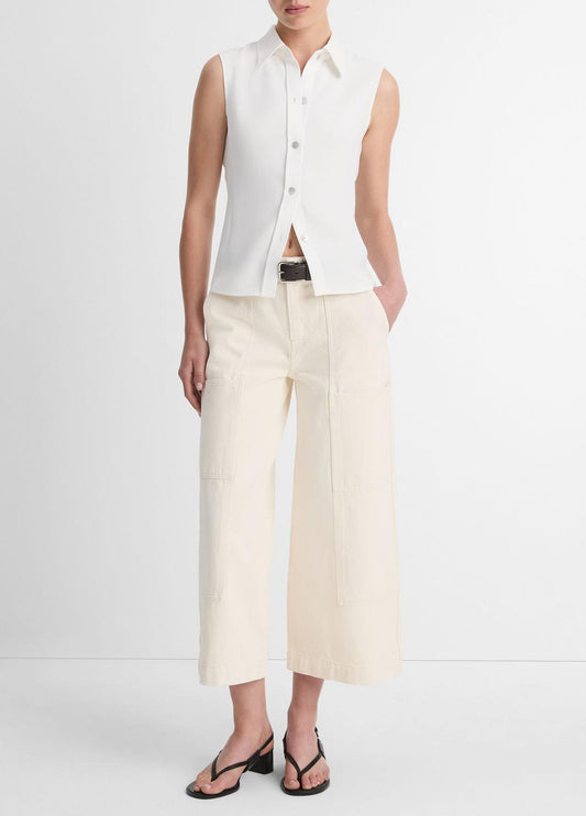 VINCE Women Sleeveless Button-Front Shirt in Short Sleeve