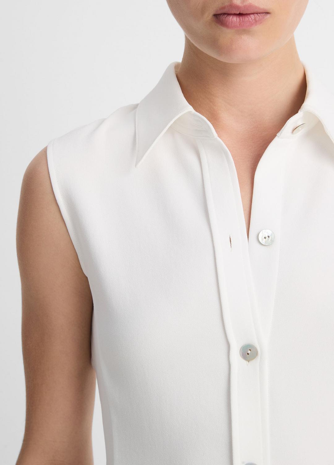 VINCE Women Sleeveless Button-Front Shirt in Short Sleeve