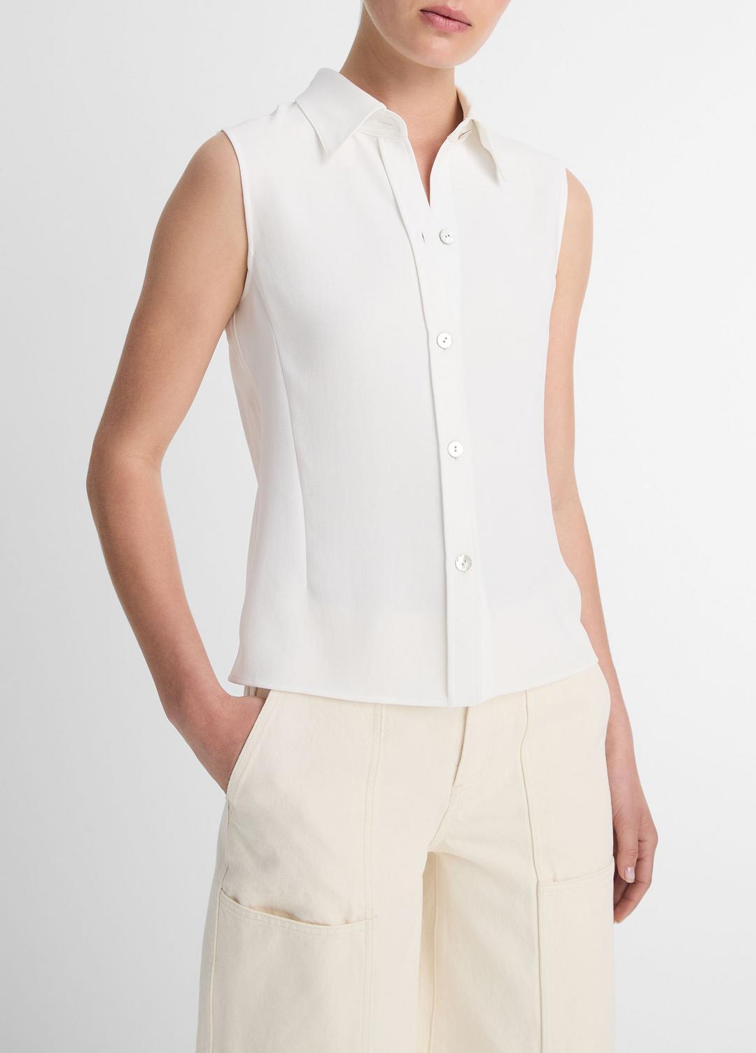 VINCE Women Sleeveless Button-Front Shirt in Short Sleeve