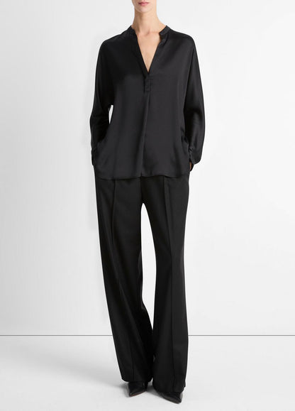 VINCE Women Silk Satin Band-Collar Blouse in Long Sleeve
