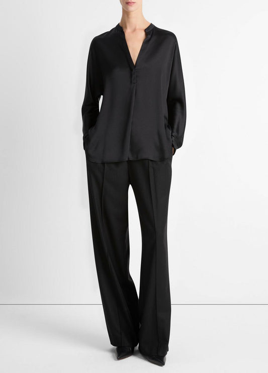 VINCE Women Silk Satin Band-Collar Blouse in Long Sleeve