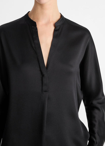 VINCE Women Silk Satin Band-Collar Blouse in Long Sleeve