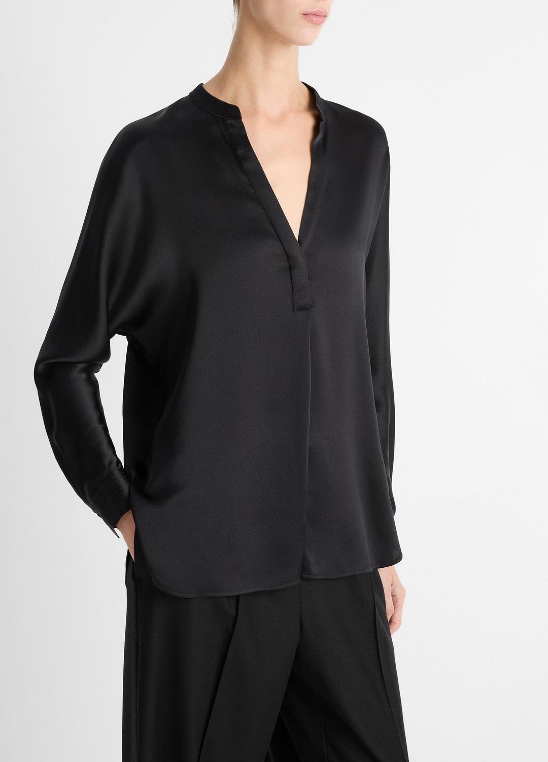 VINCE Women Silk Satin Band-Collar Blouse in Long Sleeve