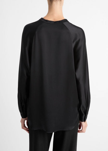 VINCE Women Silk Satin Band-Collar Blouse in Long Sleeve
