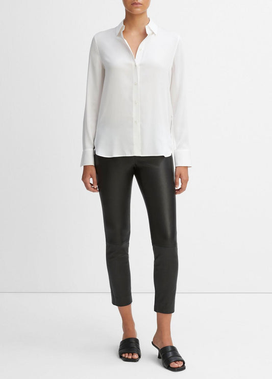 VINCE Women Slim Fitted Stretch-Silk Blouse in Long Sleeve