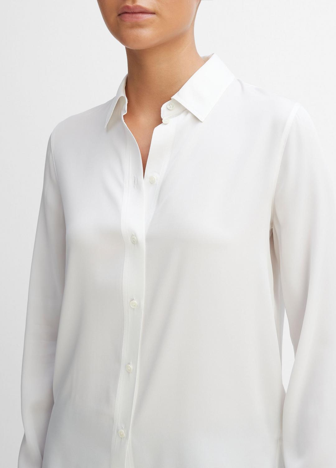 VINCE Women Slim Fitted Stretch-Silk Blouse in Long Sleeve