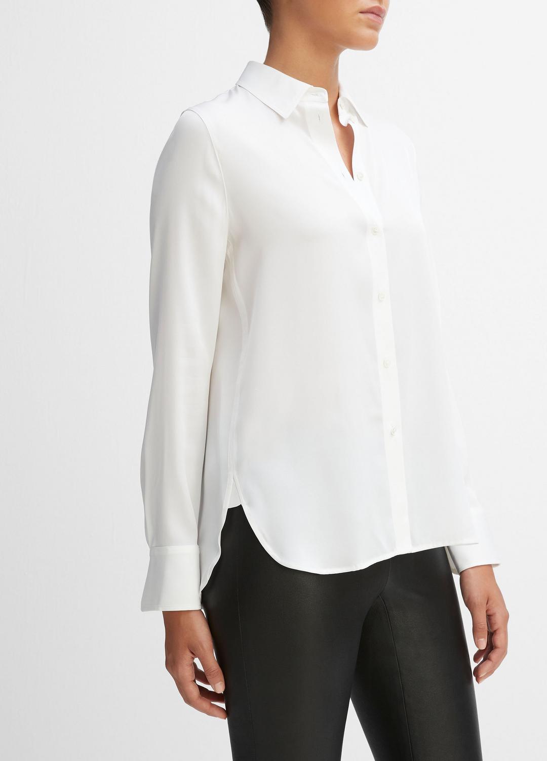 VINCE Women Slim Fitted Stretch-Silk Blouse in Long Sleeve