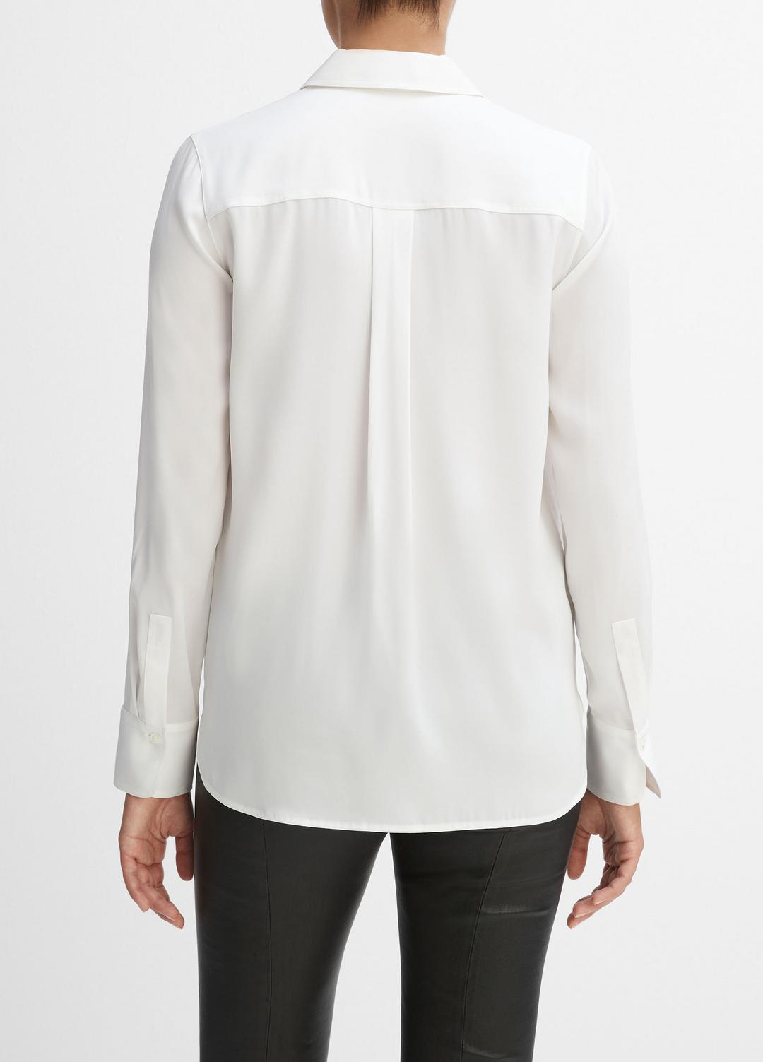 VINCE Women Slim Fitted Stretch-Silk Blouse in Long Sleeve