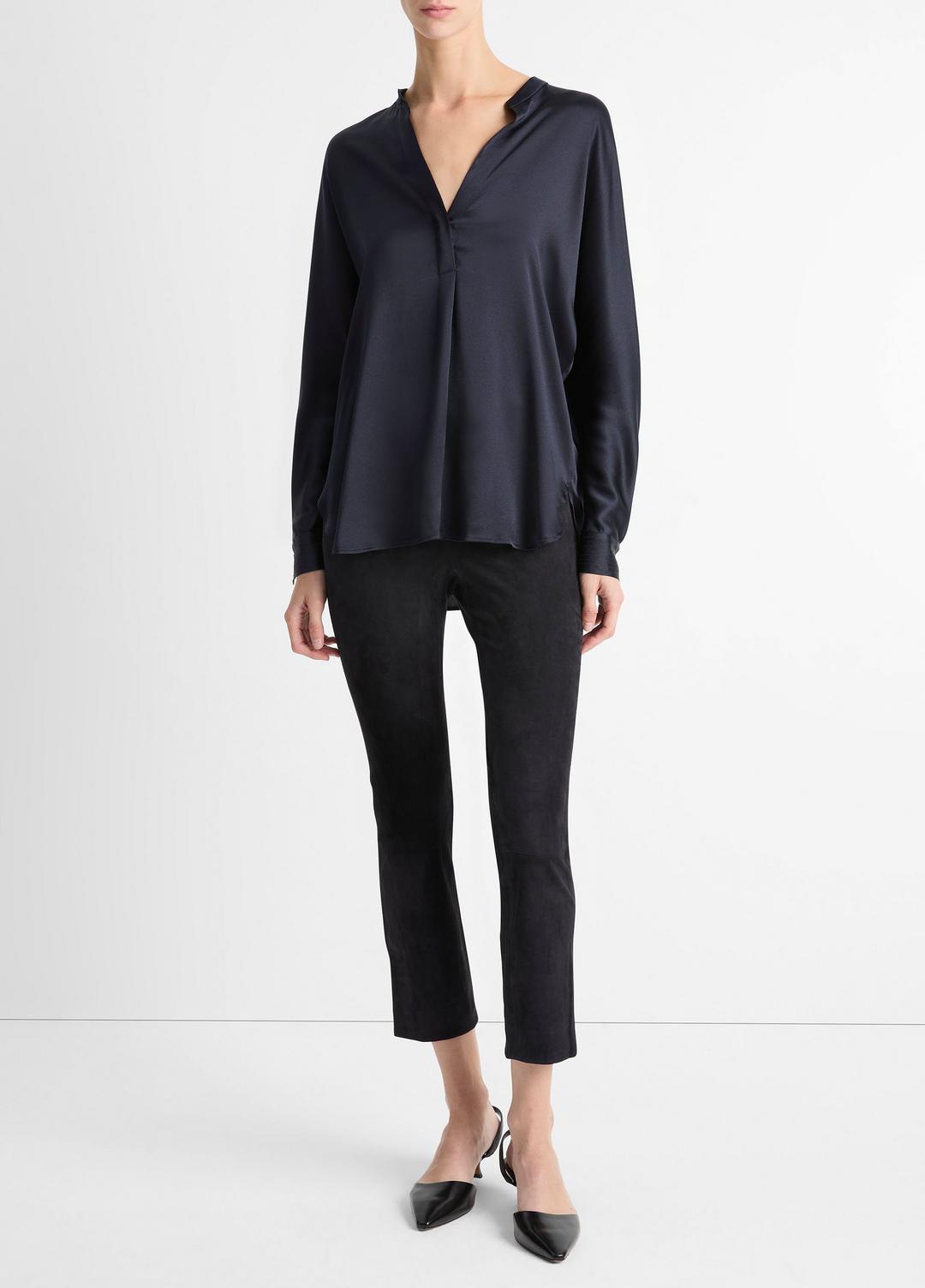 VINCE Women Silk Satin Band-Collar Blouse in Long Sleeve