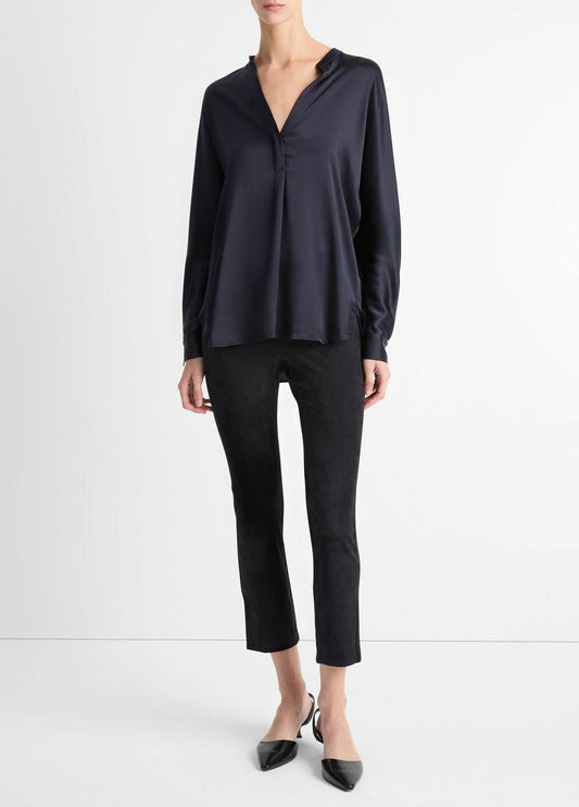 VINCE Women Silk Satin Band-Collar Blouse in Long Sleeve