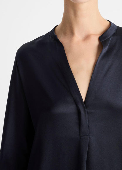 VINCE Women Silk Satin Band-Collar Blouse in Long Sleeve