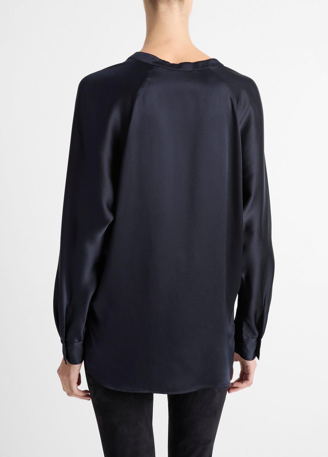 VINCE Women Silk Satin Band-Collar Blouse in Long Sleeve