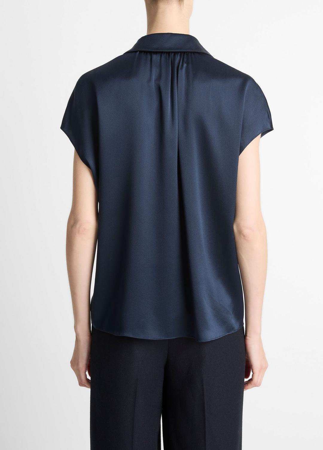 VINCE Women Silk Cap-Sleeve Ruched-Back Blouse in Short Sleeve