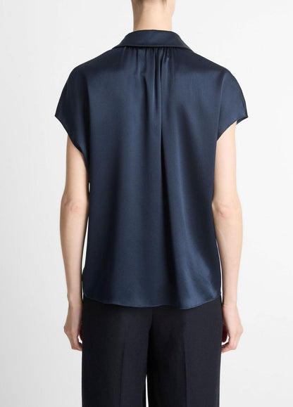 VINCE Women Silk Cap-Sleeve Ruched-Back Blouse in Short Sleeve
