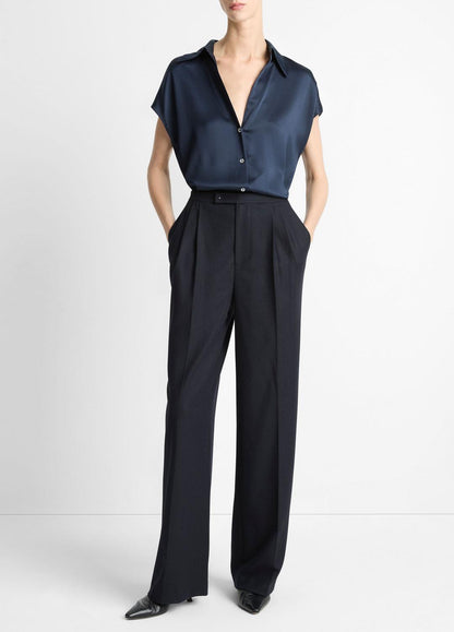 VINCE Women Silk Cap-Sleeve Ruched-Back Blouse in Short Sleeve