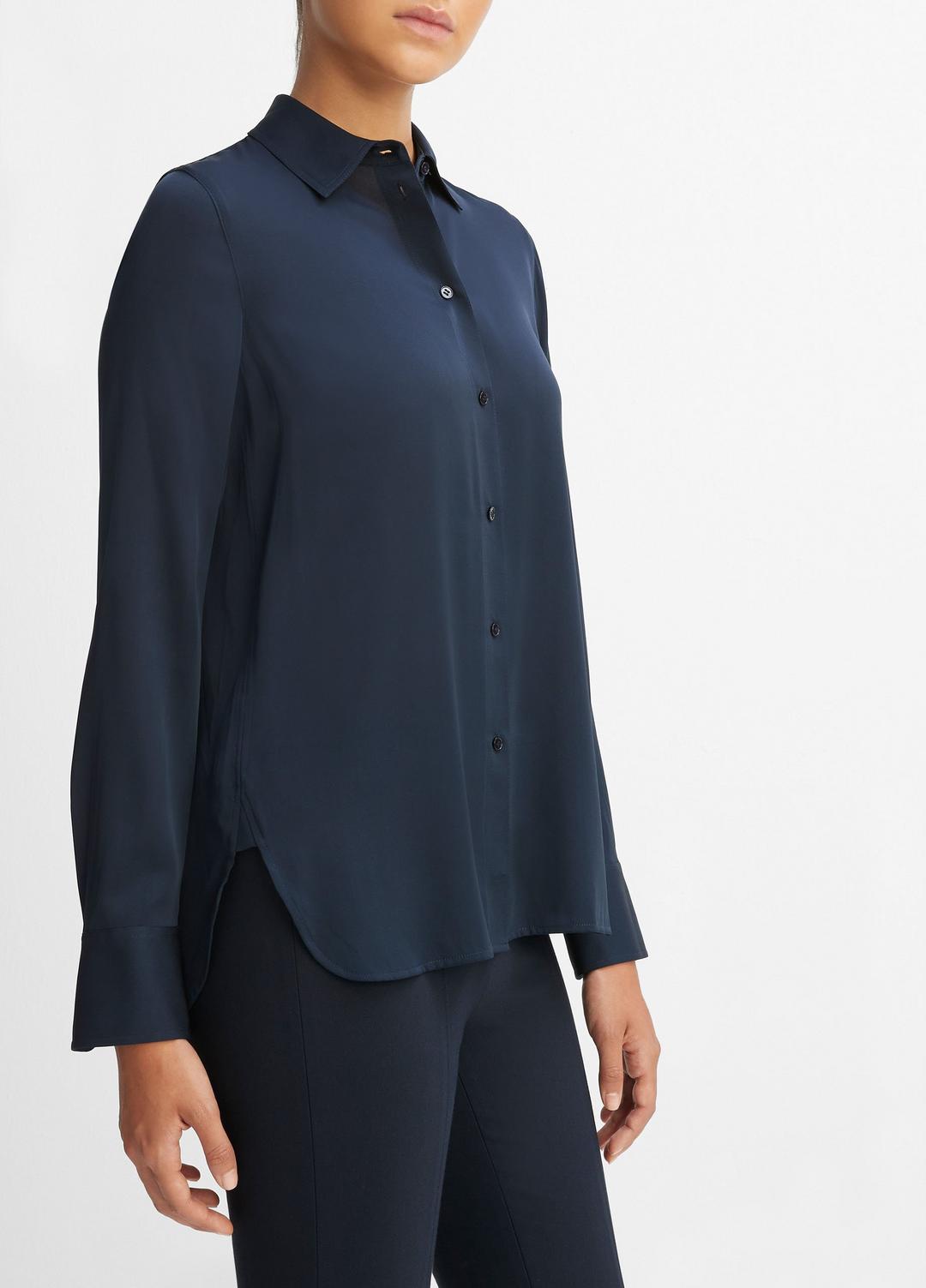 VINCE Women Slim Fitted Stretch-Silk Blouse in Long Sleeve