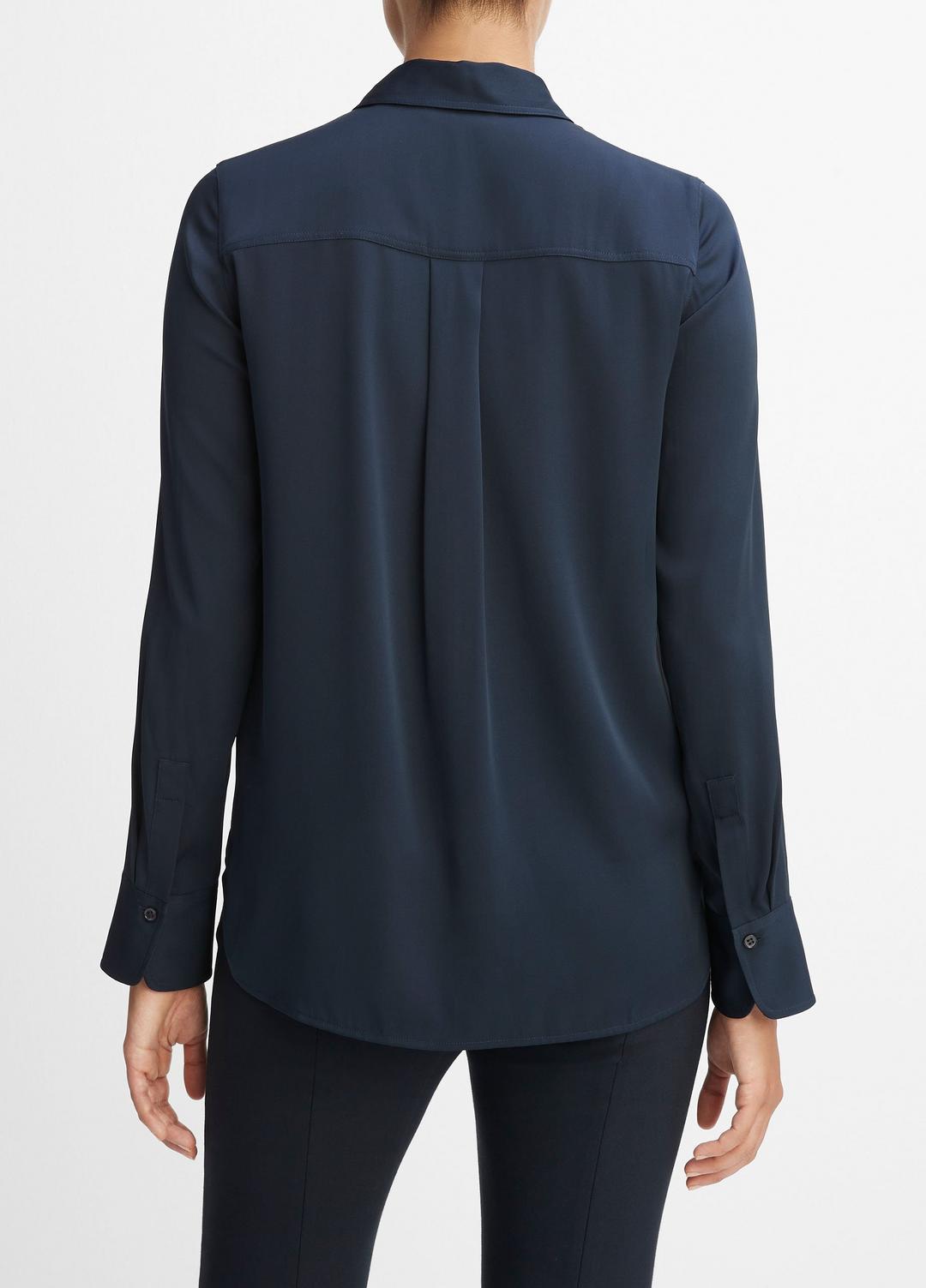 VINCE Women Slim Fitted Stretch-Silk Blouse in Long Sleeve
