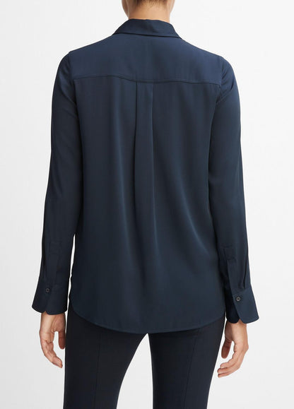 VINCE Women Slim Fitted Stretch-Silk Blouse in Long Sleeve