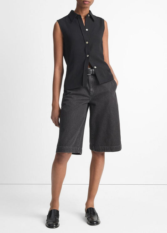 VINCE Women Sleeveless Button-Front Shirt in Short Sleeve