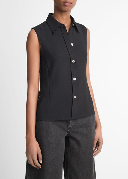 VINCE Women Sleeveless Button-Front Shirt in Short Sleeve