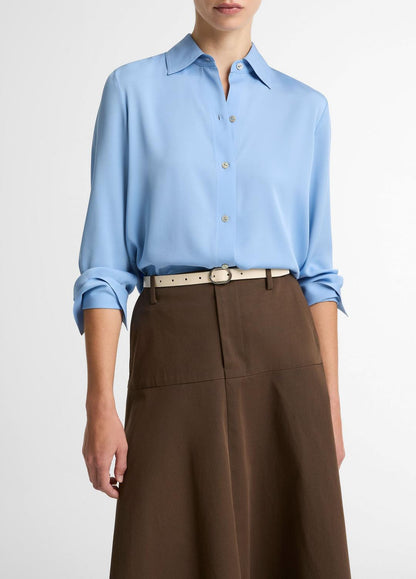 VINCE Women Stretch-Silk Button-Front Blouse in Long Sleeve