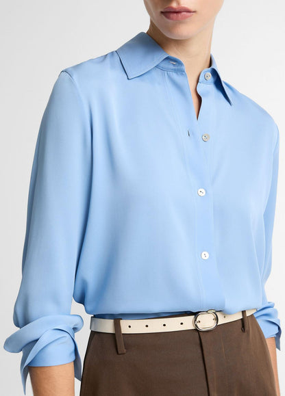 VINCE Women Stretch-Silk Button-Front Blouse in Long Sleeve