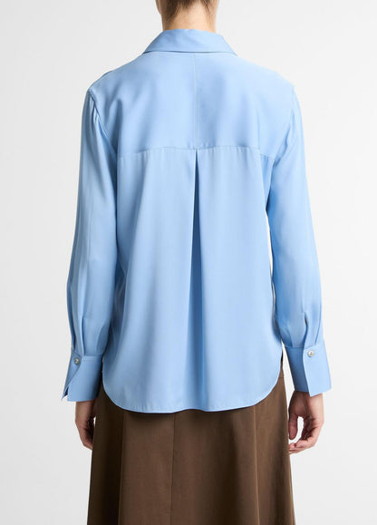 VINCE Women Stretch-Silk Button-Front Blouse in Long Sleeve