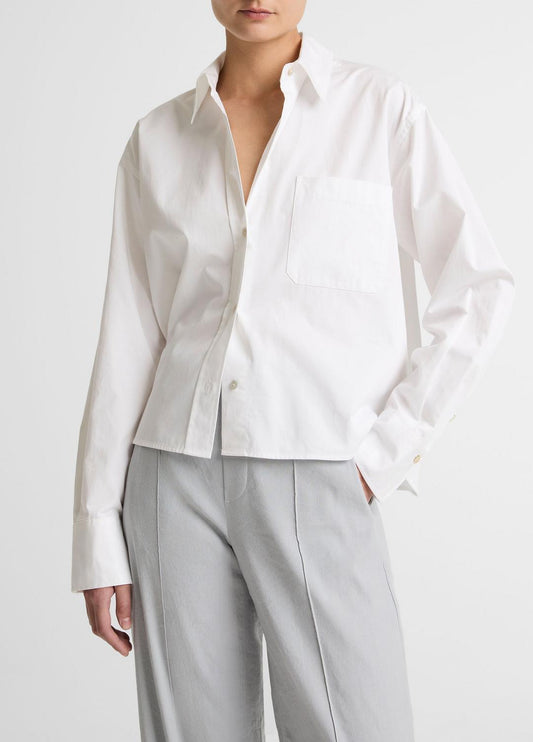 VINCE Women Cotton Cropped Button-Front Shirt  in Long Sleeve