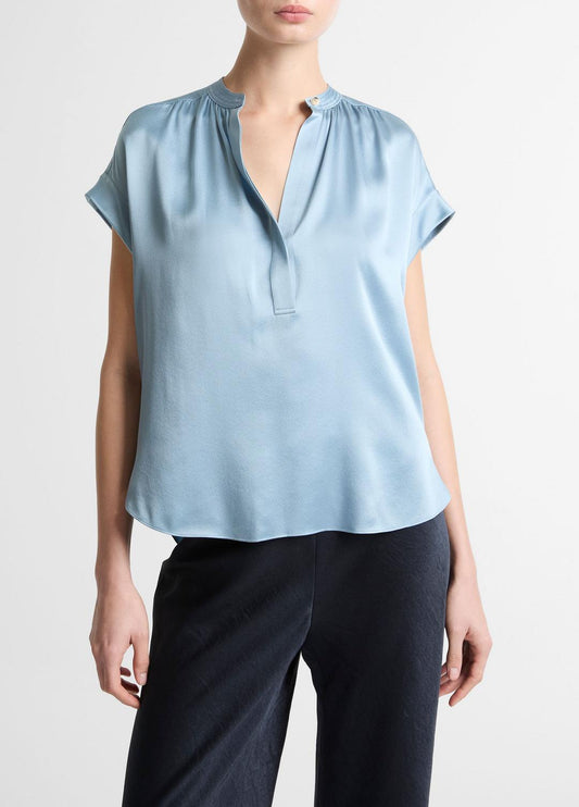 VINCE Women Silk Gathered Cap-Sleeve Blouse in Short Sleeve