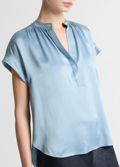 VINCE Women Silk Gathered Cap-Sleeve Blouse in Short Sleeve
