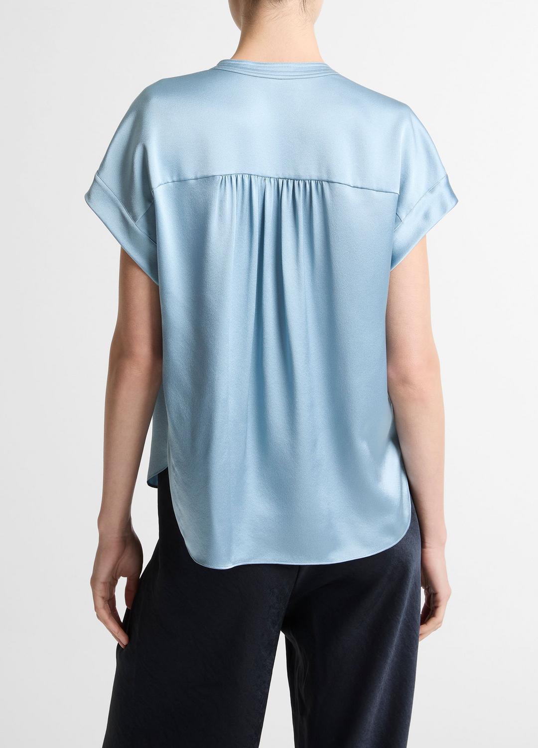 VINCE Women Silk Gathered Cap-Sleeve Blouse in Short Sleeve