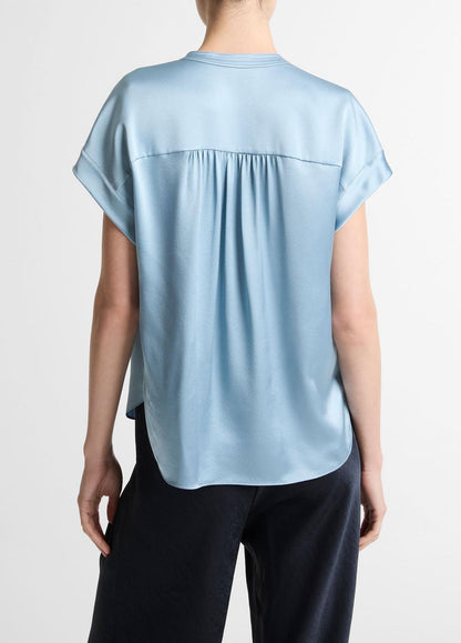 VINCE Women Silk Gathered Cap-Sleeve Blouse in Short Sleeve