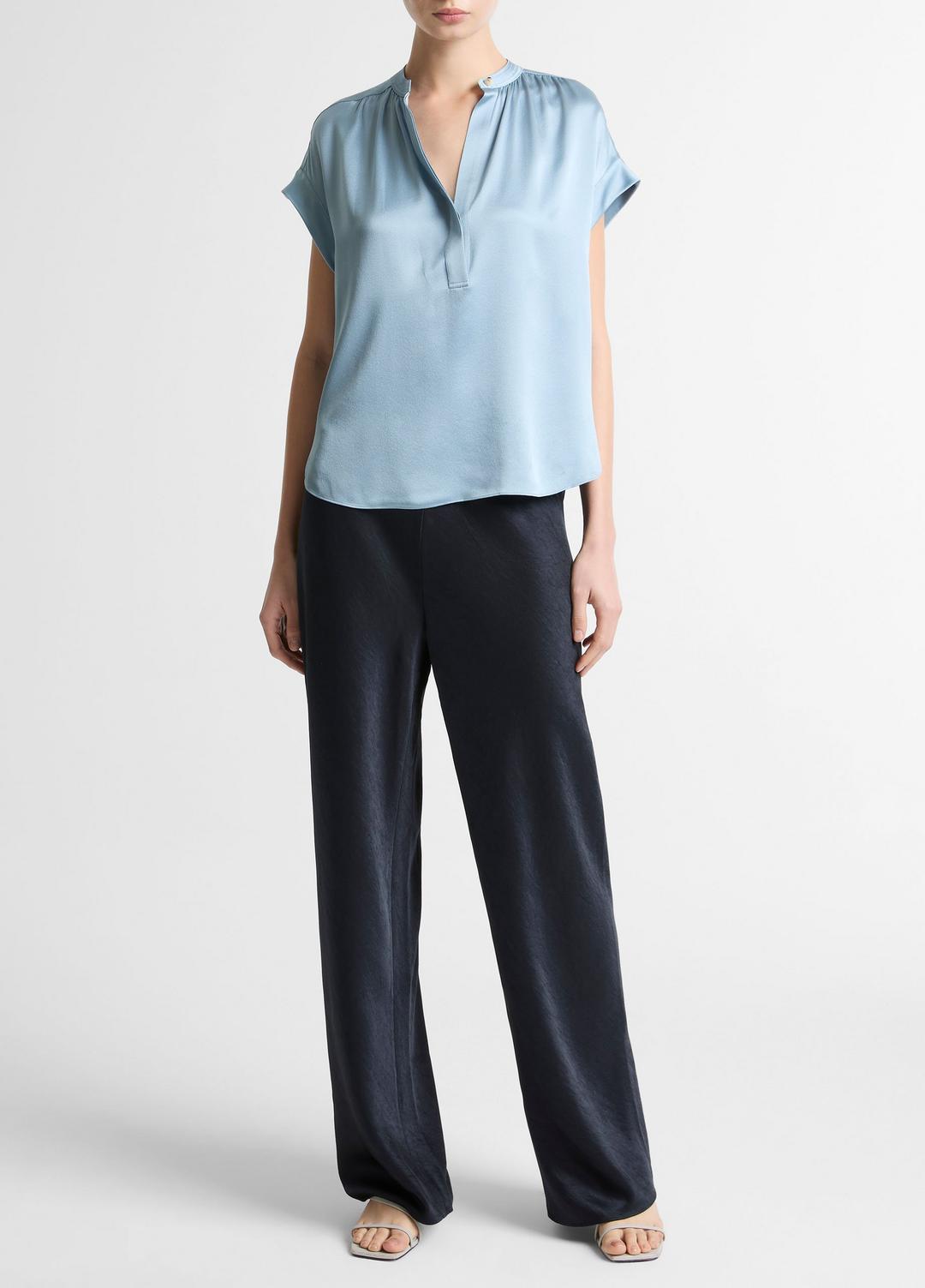 VINCE Women Silk Gathered Cap-Sleeve Blouse in Short Sleeve