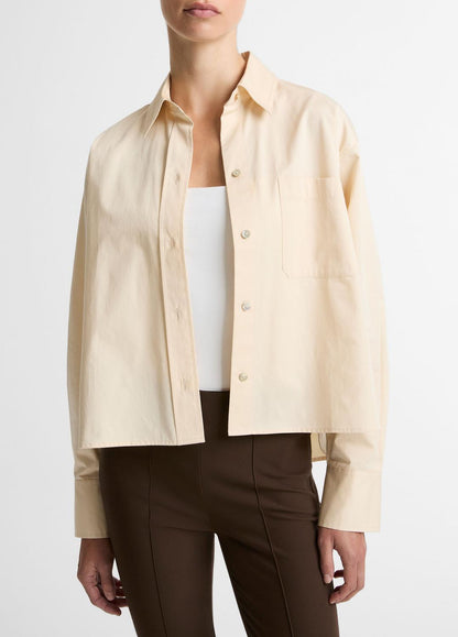 VINCE Women Cotton Cropped Button-Front Shirt  in Long Sleeve