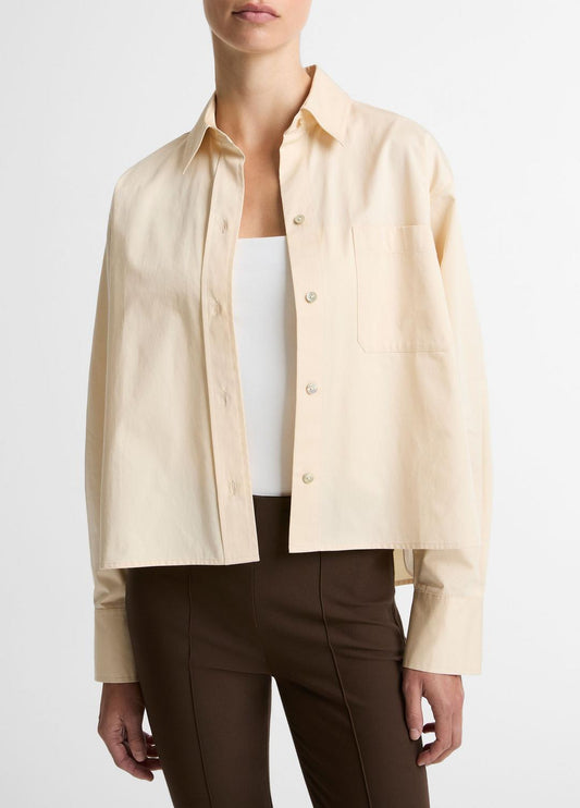 VINCE Women Cotton Cropped Button-Front Shirt  in Long Sleeve