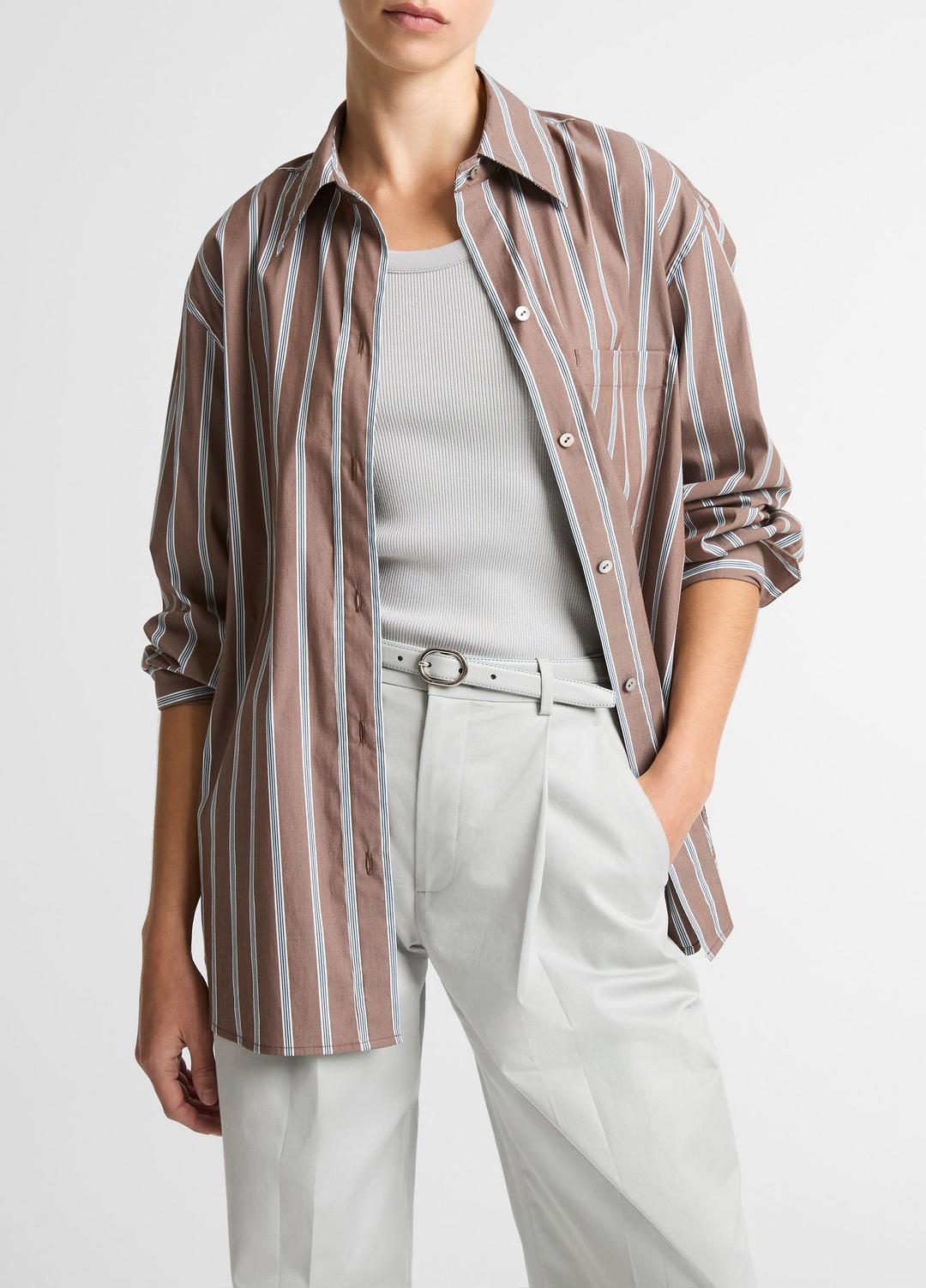VINCE Women Striped Cotton-Blend Button-Front Shirt in Long Sleeve