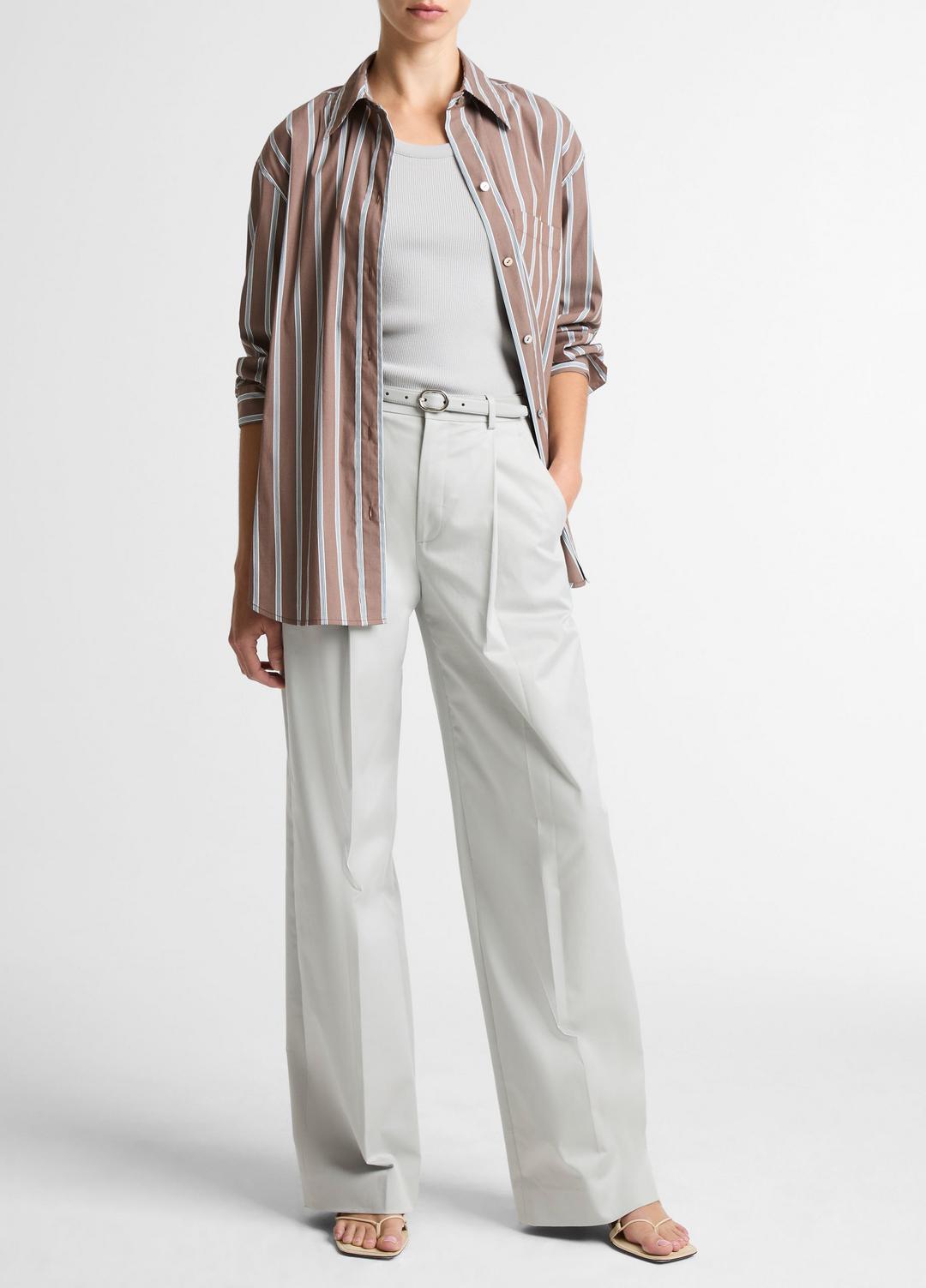 VINCE Women Striped Cotton-Blend Button-Front Shirt in Long Sleeve