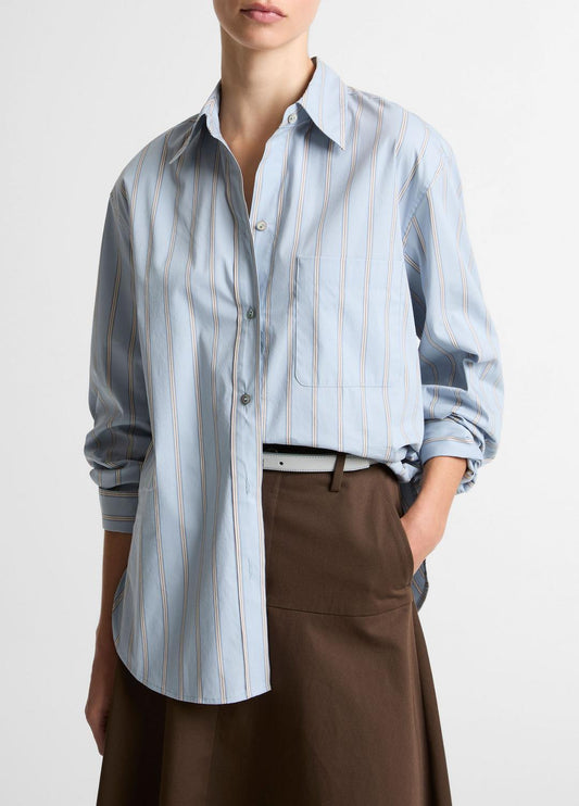 VINCE Women Striped Cotton-Blend Button-Front Shirt in Long Sleeve