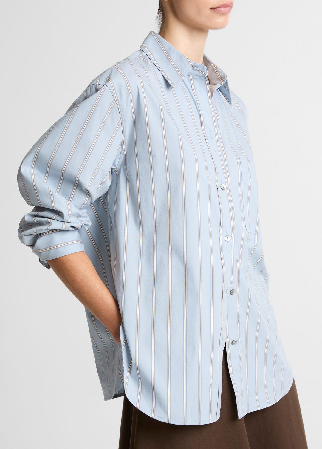 VINCE Women Striped Cotton-Blend Button-Front Shirt in Long Sleeve