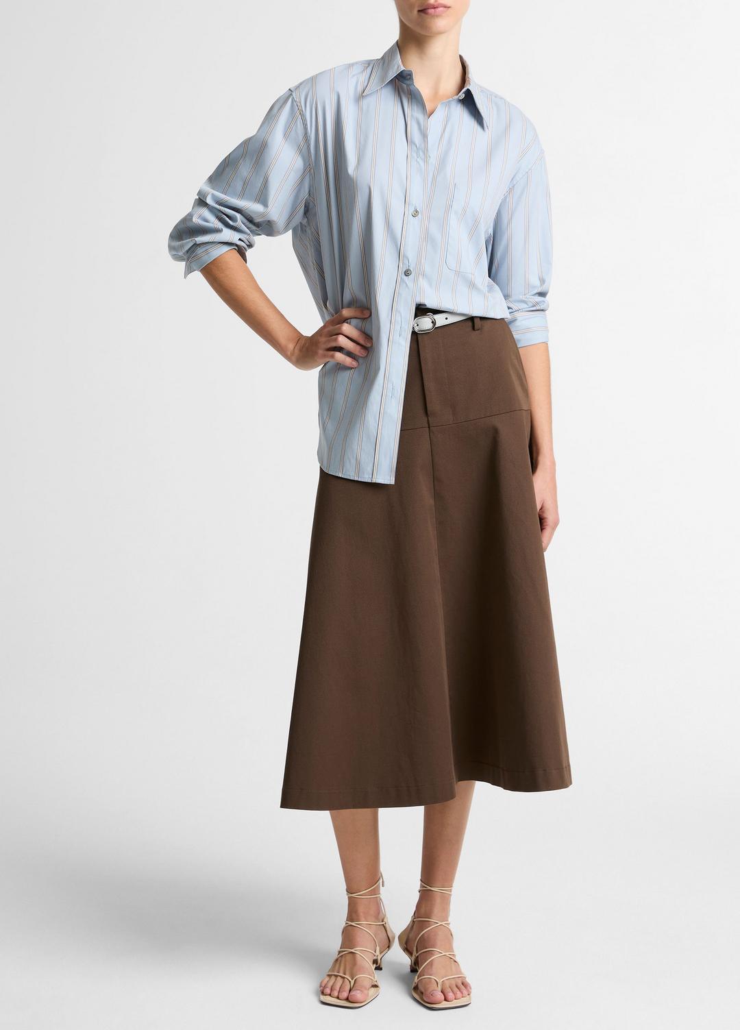 VINCE Women Striped Cotton-Blend Button-Front Shirt in Long Sleeve