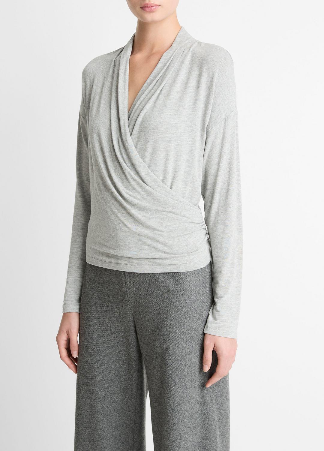 VINCE Women Relaxed Fixed-Wrap Jersey Top in Long Sleeve