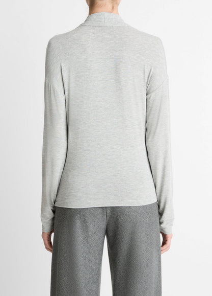 VINCE Women Relaxed Fixed-Wrap Jersey Top in Long Sleeve
