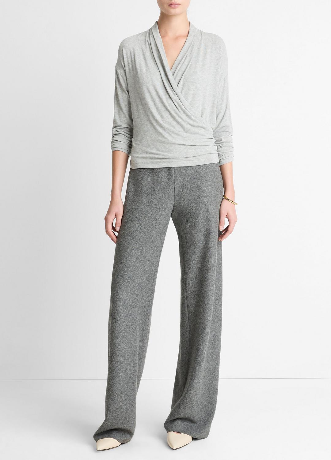 VINCE Women Relaxed Fixed-Wrap Jersey Top in Long Sleeve