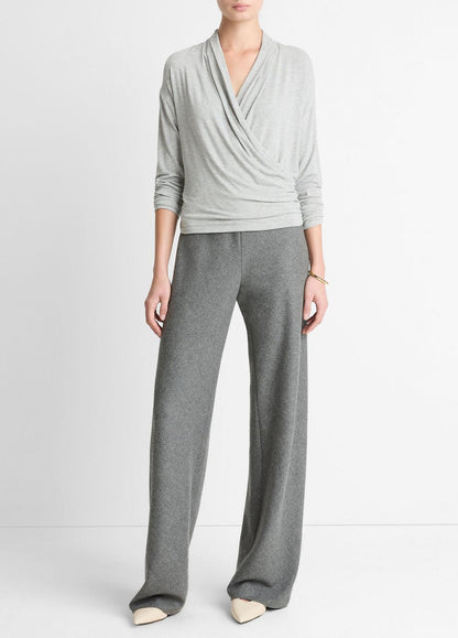 VINCE Women Relaxed Fixed-Wrap Jersey Top in Long Sleeve