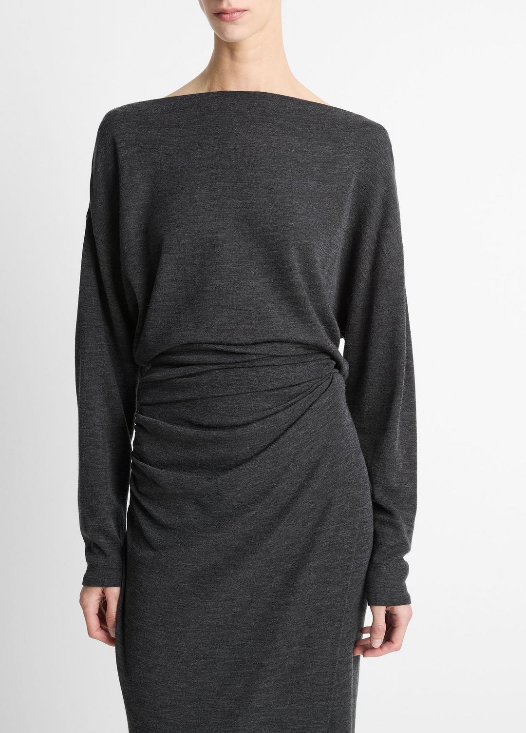 VINCE Women Draped Wool-Blend Slash-Neck Top in Long Sleeve