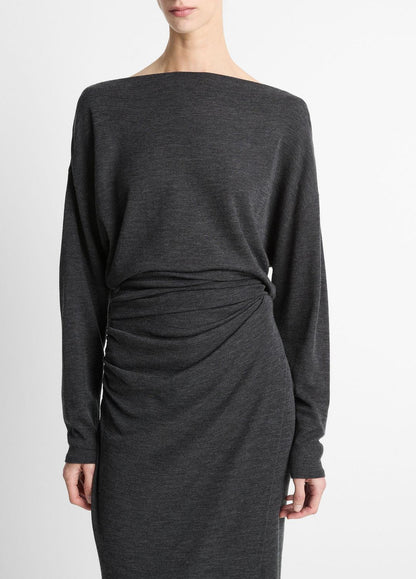 VINCE Women Draped Wool-Blend Slash-Neck Top in Long Sleeve