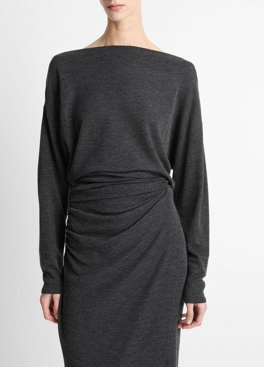 VINCE Women Draped Wool-Blend Slash-Neck Top in Long Sleeve