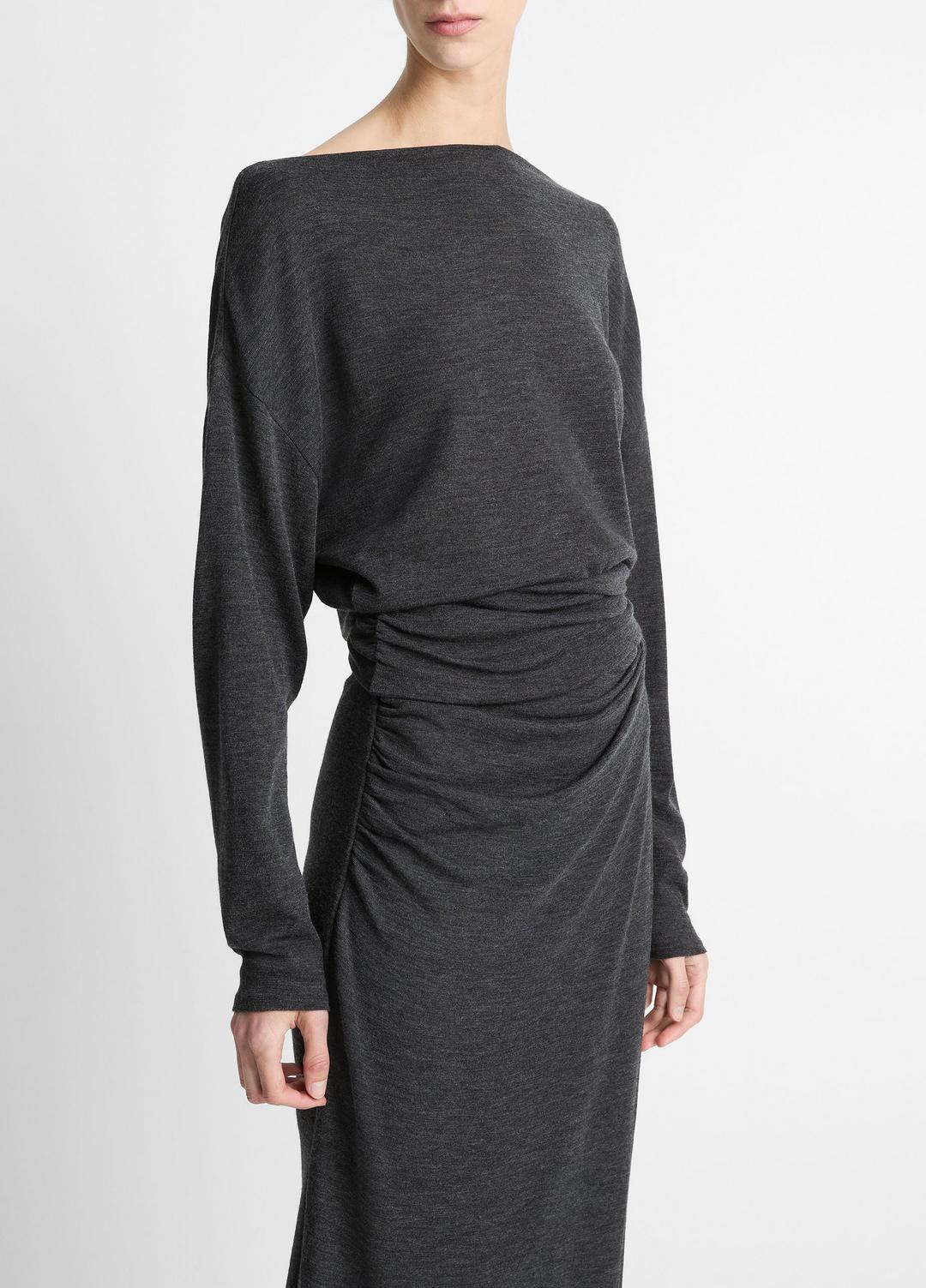 VINCE Women Draped Wool-Blend Slash-Neck Top in Long Sleeve
